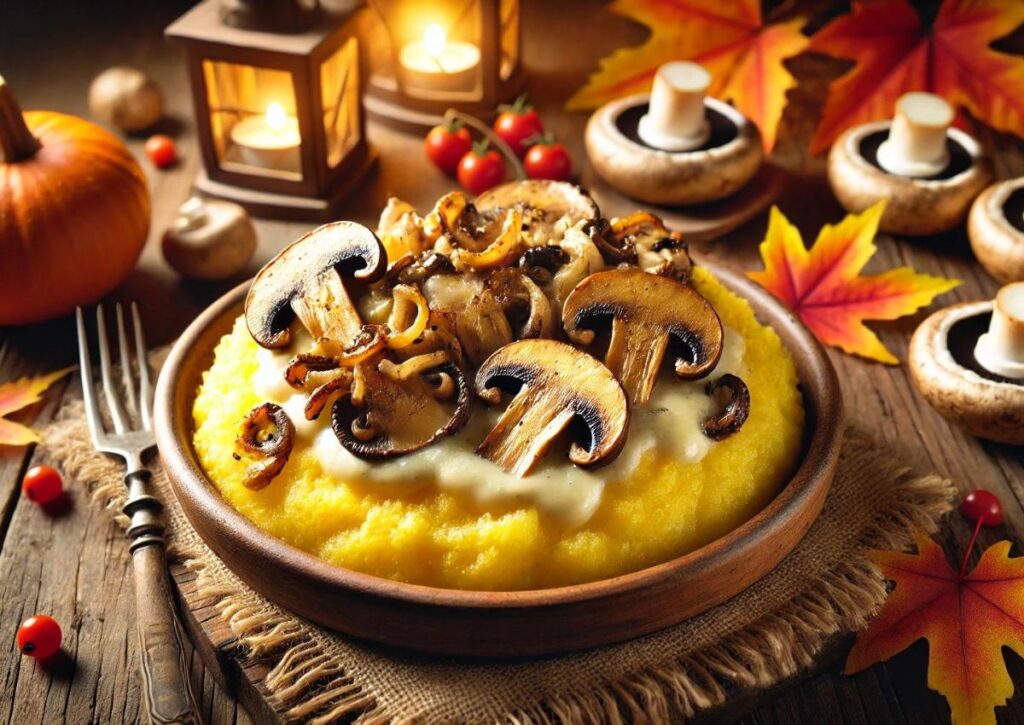 polenta autunnale con funghi e formaggi